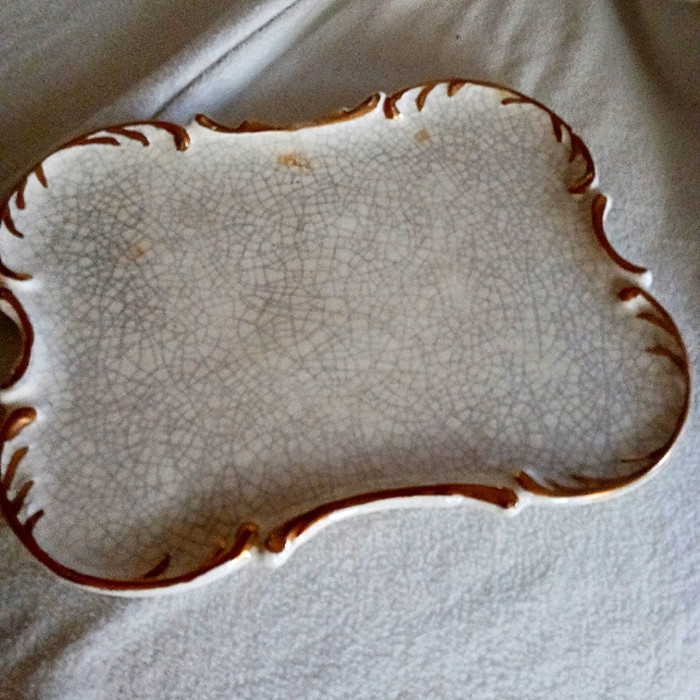 SQUARE PLATTER Scalloped & Embossed Rim﻿Beautiful Antique Milk glass